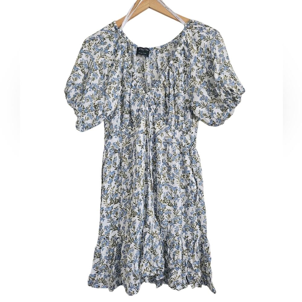 MINKPINK Juniper Mini‎ Dress Blue Floral Print Cottagecore Boho Feminine Size L
